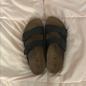 Papillio Black Double Strap Platform Sandals